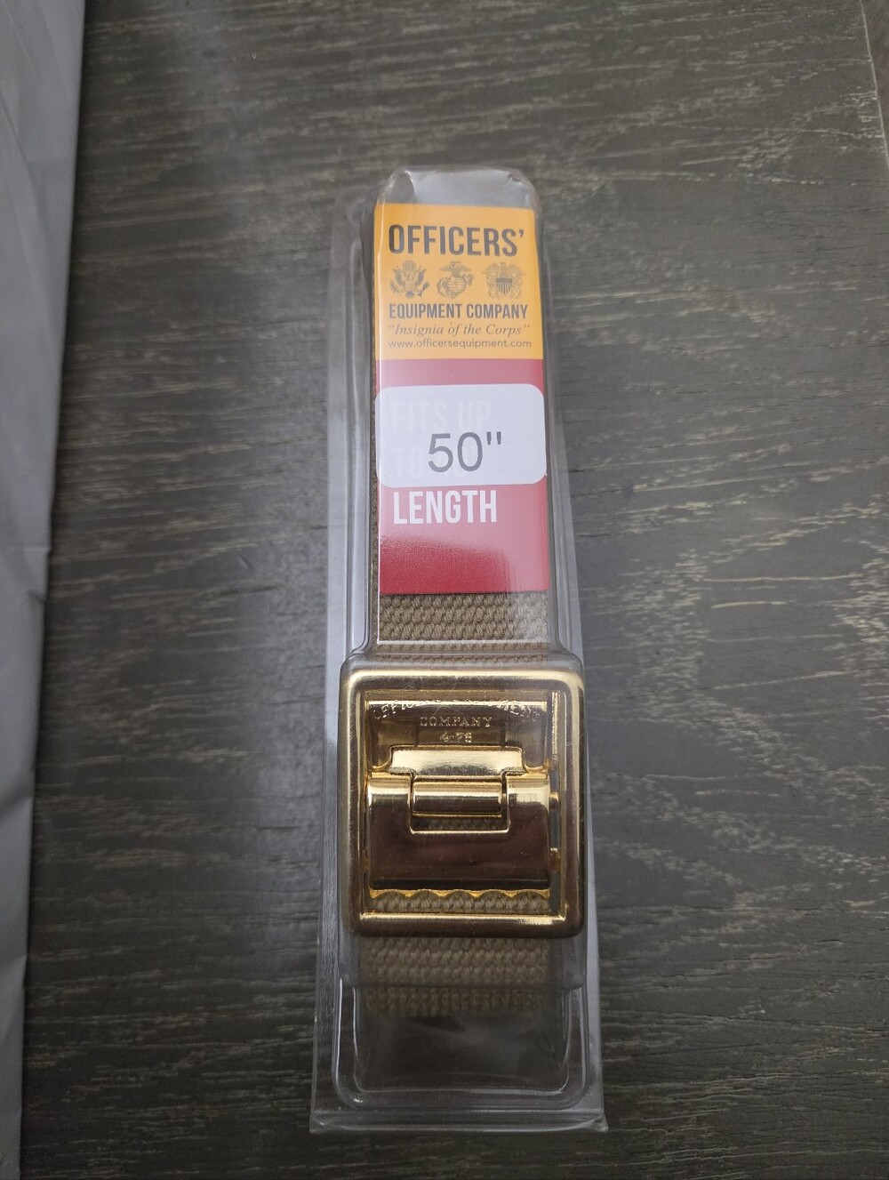 Officers' Equipment Company. Men's Web Belt with Gold Buckle - 50"